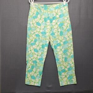 Lilly Pulitzer Pants Womens 10 Green Blue Capri Floral Stretch Cotton Cropped